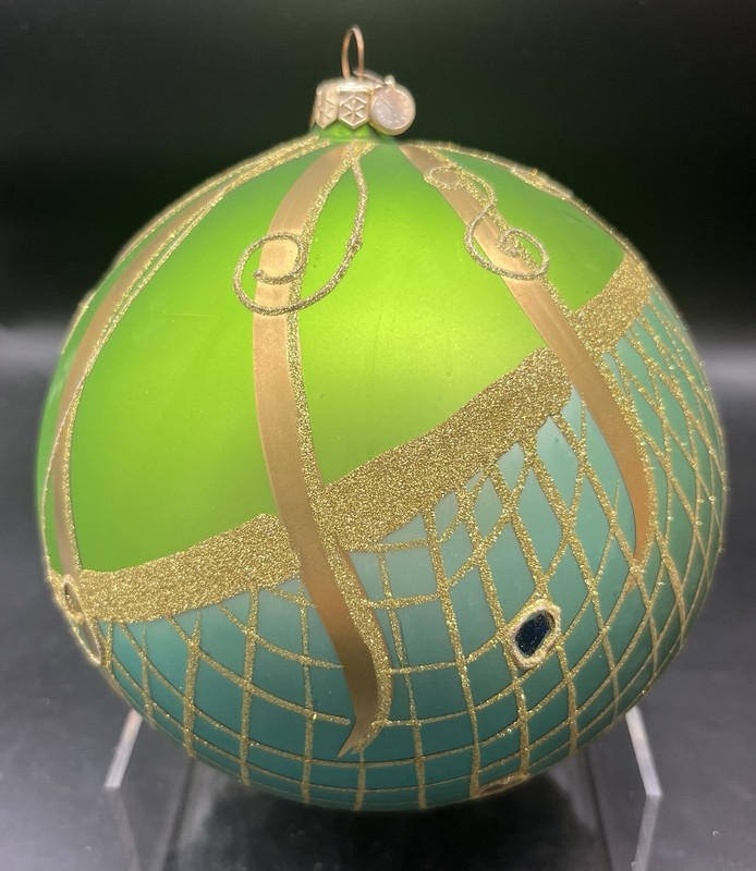 JUMBO Dept 56 - Glass Christmas Ornament - 6" Poland Green & Glitter - Clock Tag