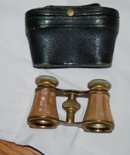 Antique L'Unique Paris mother of pearl opera glasses in case