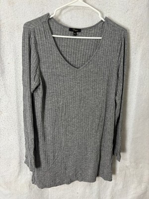 Cupio Womens Long Sleeve Ribbed V Neck Pullover Top Size M Gray Soft Stretch