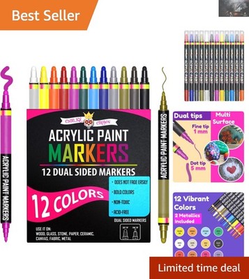 Versatile Acrylic Paint Markers Set - 12 Dual Tip Pens for Classic Crafts