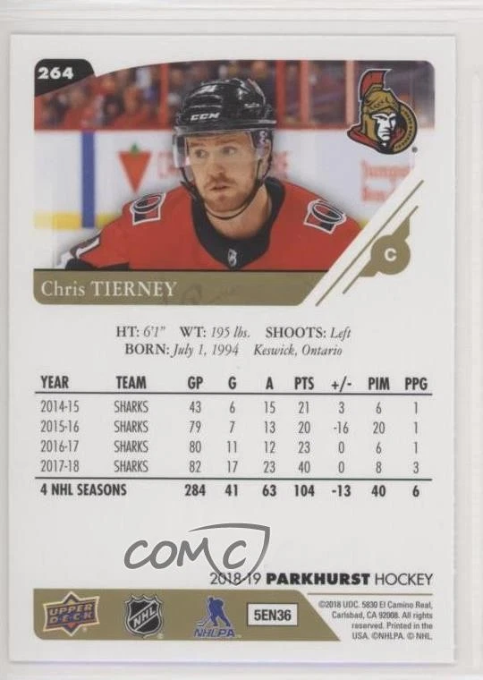 2018-19 Upper Deck Parkhurst Gold Chris Tierney #264 - Image 2 of 2