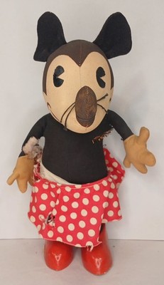 Antique 1930s Disney Knickerbocker Minnie Mouse Cloth Doll Toy Composite Shoes
