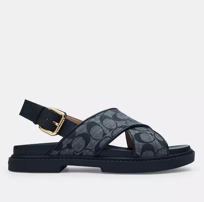 Coach Women's Fraser Chambray Sandal Color Midnight Navy Size 6B
