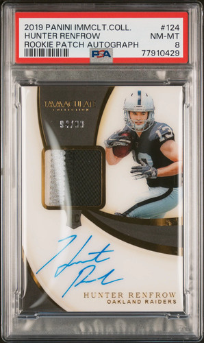2019 Panini Immaculate Collection Hunter Renfrow #124 Rookie Patch Auto PSA 8
