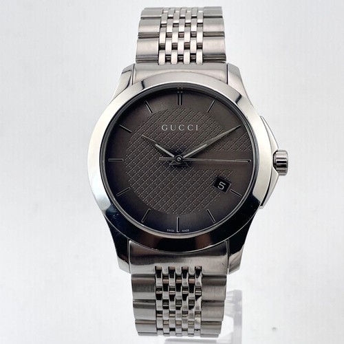GUCCI G-Timeless 126.4 Mens Watch Interlocking G Silver Quartz Date Watch - Picture 3 of 10