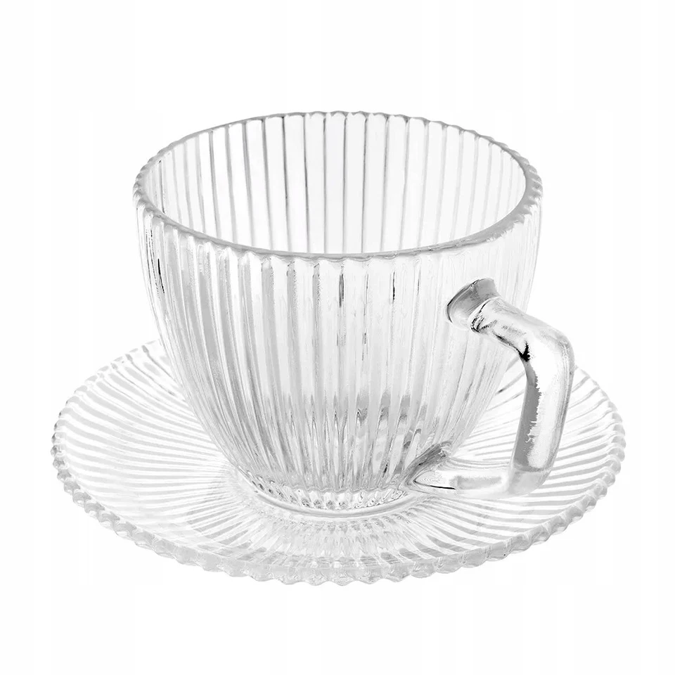 Altom Design Selena 4er Set Kaffeetassen 250ml mit Untertassen, geriffelt, Glas - Bild 2 von 4