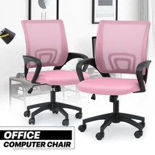 2Pc Adjustable Height Swivel Computer Home Office Ergonomic Desk Mesh Chair Pink