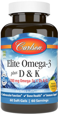 Carlson - Elite Omega-3 Plus D & K, 700 mg Omega-3s + D3 & K2