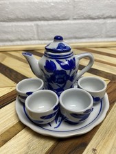 6 Pc Lot Vintage Cobalt Blue Miniature Stoneware Tea Part Set