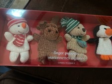 Pier 1 Imports Finger Puppets Cloth Shower Moose Penguin Bear Winter NEW