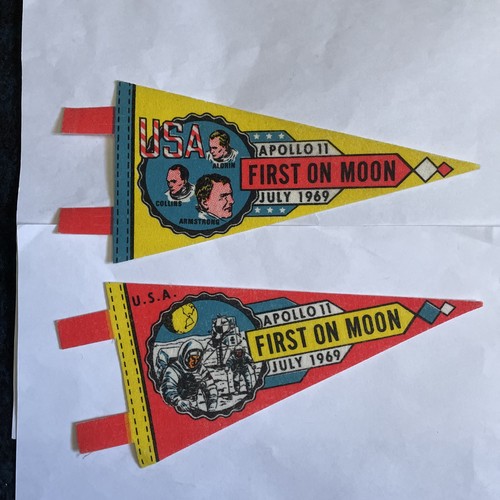 Two Vintage 1969 First on the Moon Apollo 11 Pennant Flag