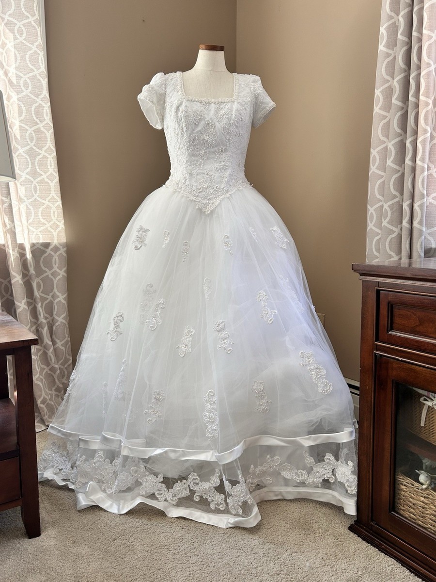 beaded lace fabric for wedding dresses Elegant Beaded Chiffon A-line Wedding Dress with Short Sleeves and  V-neckline main image 1