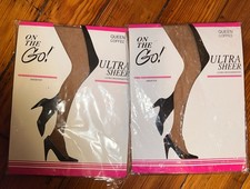2 On The Go Vintage Ultra Sheer Pantyhose COFFEE Ultra Sheer Toe Size: QUEEN
