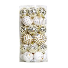 30PCS Christmas Balls ,60MM Gold White Painted Shatterproof Festive Wedding1477