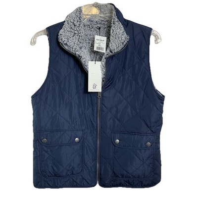 Thread & Supply NWT Reversible Sherpa / Quilted Navy Blue Vest Small Women's