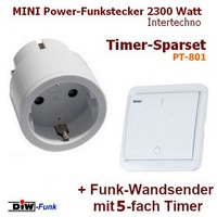PT-801 Sparset Intertechno Funk-Steckdose IT3 + Wandsender Mit Timer DWS-10T