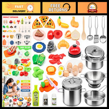 38Pcs Kids Kitchen Playset - Stainless Steel Pots, Pans, Utensils Play Food