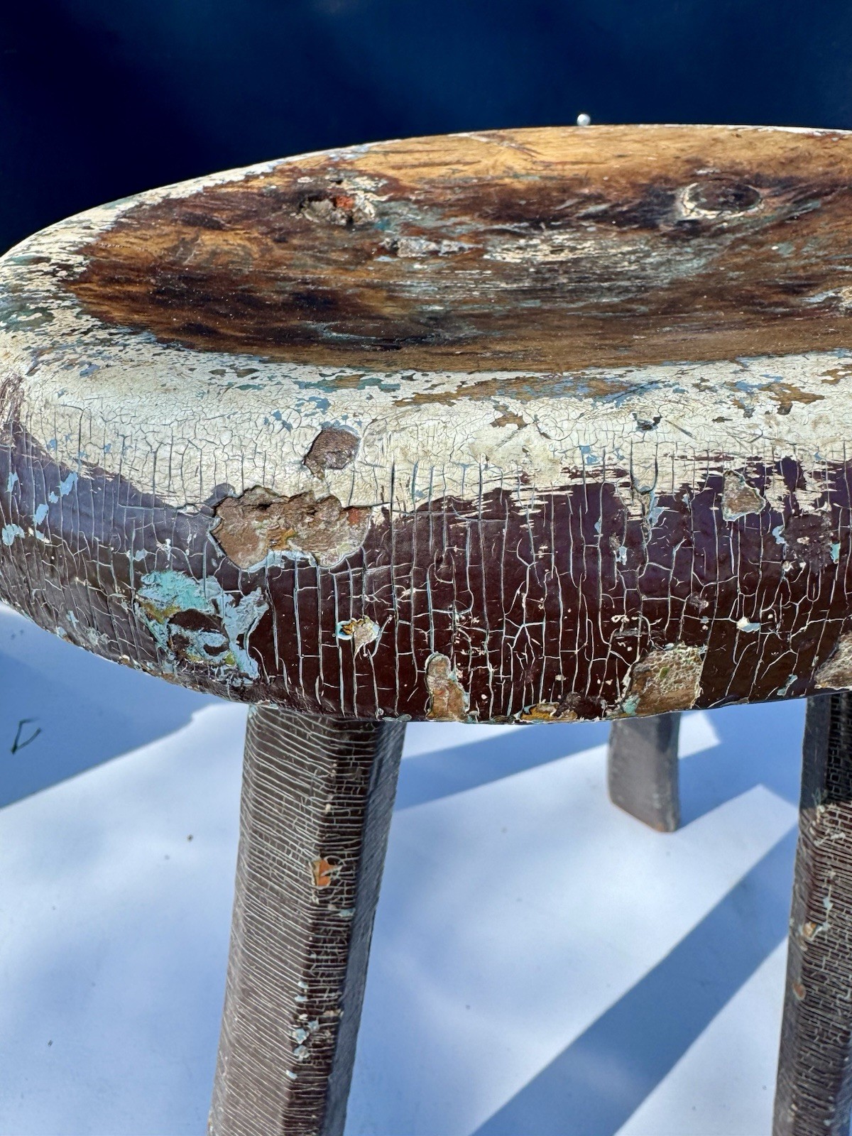 Antique Primitive 4 Legged Wood Milk Stool Rustic Farm Decor Old Paint Must See