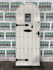 ARCHED STUDDED FROND DOOR MEDIEVAL JACOBEAN RARE WOOD LEADED GLASS WOOD OLD