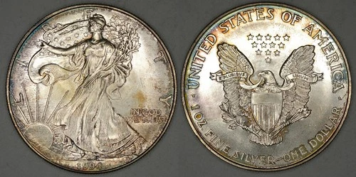 1994 American Silver Eagle 1 ounce 0.999 fine Toned