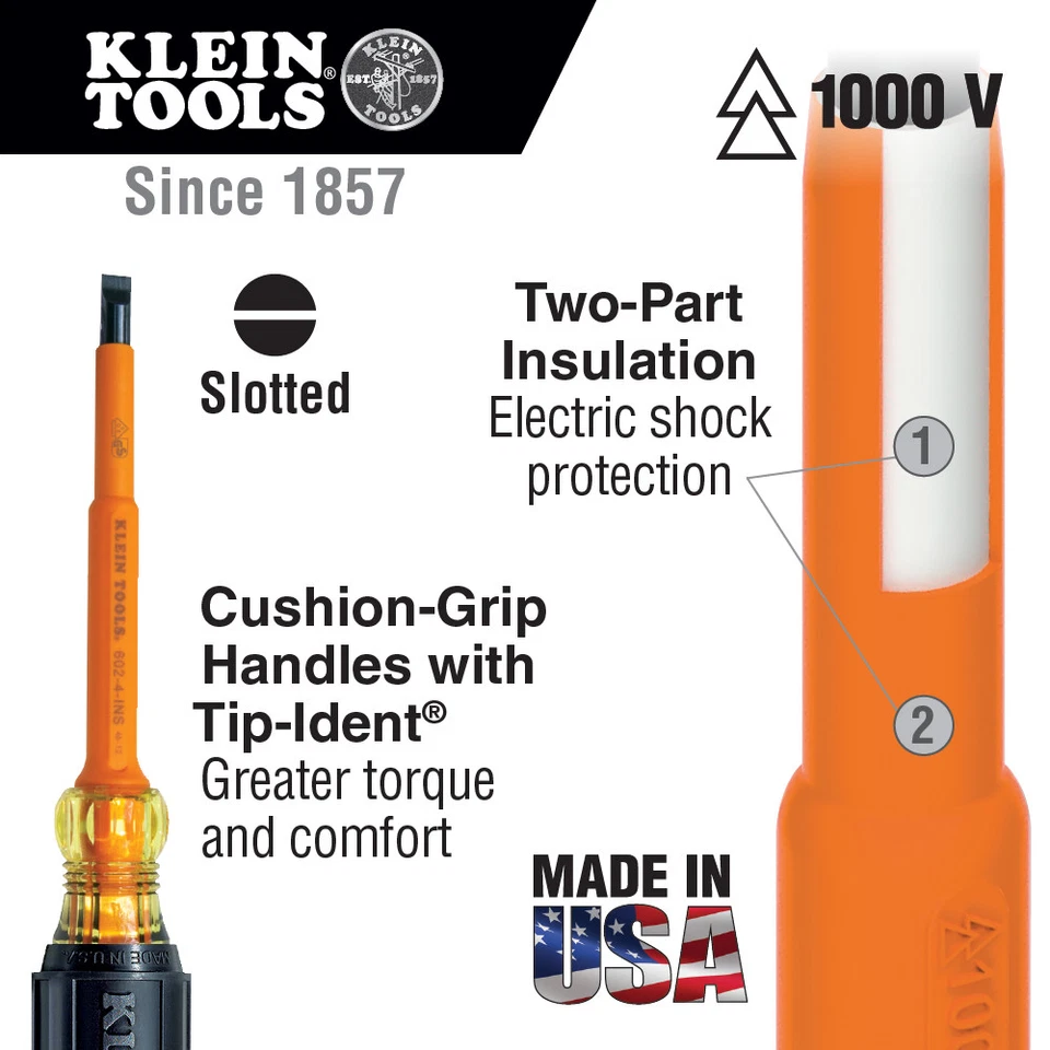 Klein Tools 607-3-INS Insulated Screwdriver, 3/32-Inch Cabinet, 3-Inch - Image 2 of 2