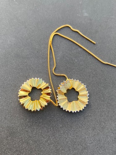 Designer Made Sterling Silver S925 Pencil Shavings Gold Plated Long earrings - Picture 4 of 4