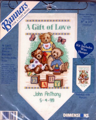 Dimensions Cross Stitch Banner Hanger Gift of Love Birth