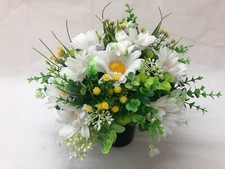 Artificial Flower Grave Pot With Daisy's and snowdrops hand made