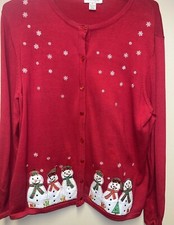 VINTAGE 90s Mercer Street Studio Snowmen Ugly Christmas Cardigan Sweater Size XL
