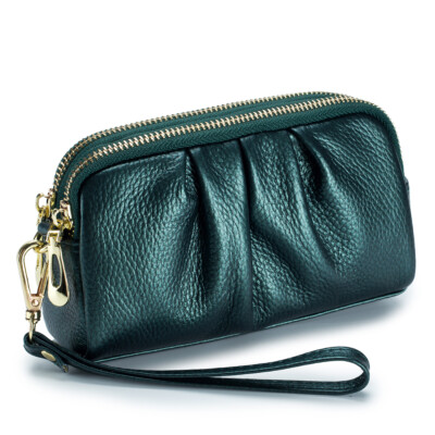 Genuine Leather Wristlet Wallet for Women Stylish Ruched Wristlet Clutch Purse
