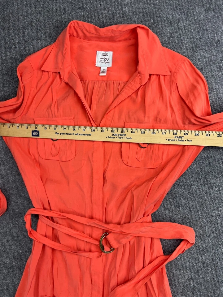 Suzi Chin For Maggie Boutique Dress Women's 10 Orange Shirt Long Sleeve Belted - Image 4 of 4
