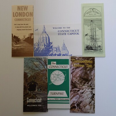 Connecticut vtg tourist travel brochure and map lot of 6 Mystic New London