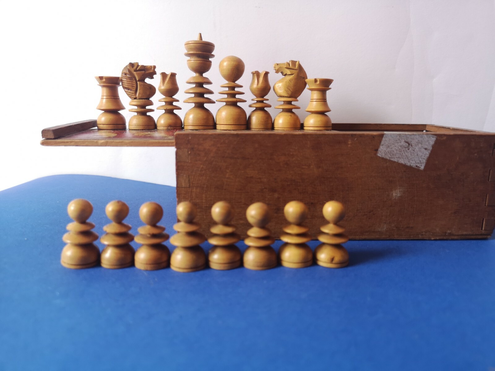 St. George Pattern Chess Set Old St George pattern chess set with wooden box vintage wood chess set ...