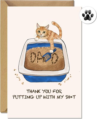 Funny Cat Dad Cards with Envelope and Sticker, Cute Father'S Day Card from Cat P