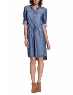 Gloria Vanderbilt Women's Ashleigh Denim Dress Chambray Blue Jean Shirt Medium