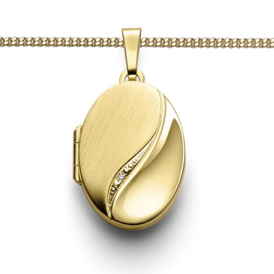 Echt Gold 333 Medaillon Foto Amulett oval für Bilder mit Brillant  Edelstein