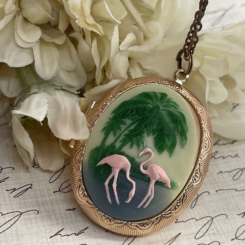 Pink Flamingo Beach Vacation Photo Locket Keepsake Rose Gold Gift Birthday new - Picture 5 of 10