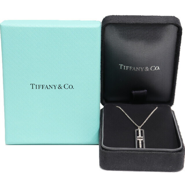 Tiffany & Co. T Two Open Vertical Bar Diamond Necklace K18WG with