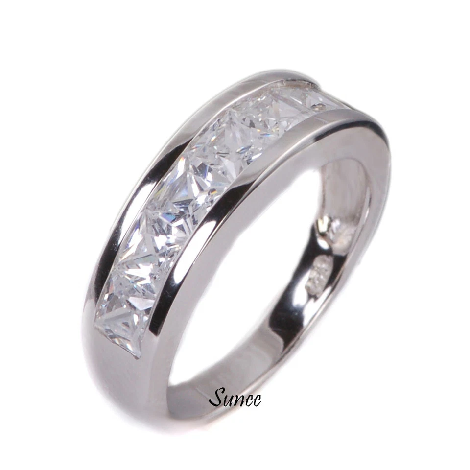 His and Hers女式订婚结婚戒指套装 925 模拟公主切割 — 第 3/3 张图片