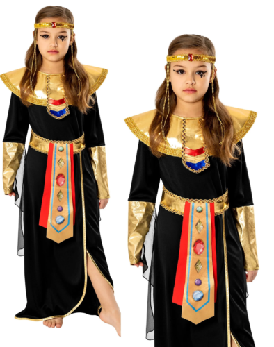 Black Pharaoh Costume Girls Egyptian Fancy Dress Cleopatra Outfit - Picture 1 of 4