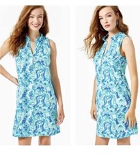 Lilly Pulitzer Azlynn Ruffle Collar Dress Sea Glass Aqua Seeing Double Button S