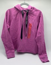 Calvin Klein Women's Relaxed Fit Fleece Logo Cropped Hoodie X-Small Purple