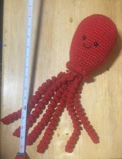 BRIGHT RED CROCHETED OCTOPUS SEA ANIMAL C1105