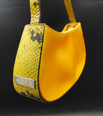 Etro Milano gelb Pythonleder Handtasche Schulterriemen Reißverschluss oberer Griff