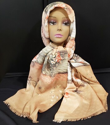 Sehr-i Sal Istanbul Turkish Turkey Peach Floral Muslim Hijab Head Scarf 72''x30''