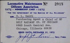 Locomotive Maintenance Officers Membership Card ID Badge Belt Railway Pass 1972