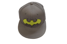 Batman Mens Yellow Bat Logo Gray Flex Fit Hat New