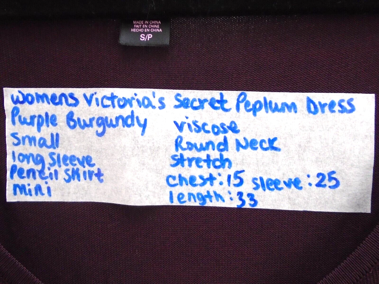 UNDERCOVER Abito Victoria's Secret PEPLUM viola misto viscosa manica lunga donna taglia S P