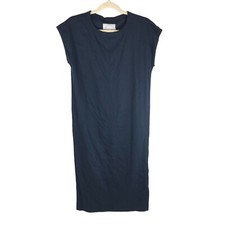 Everlane The Luxe Cotton Side-Slit Tee Dress Cap Sleeve Midi Black Size XXS