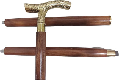 Ladies Choice Antique Derby Golden Finish 37'' Wooden Walking Stick Cane Present